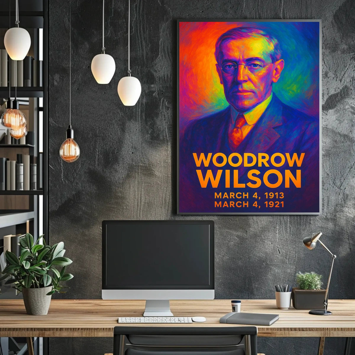 Woodrow Wilson 28th President of the United States Neon Gradient Overlay Poster