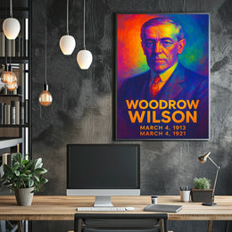 Woodrow Wilson 28th President of the United States Neon Gradient Overlay Poster