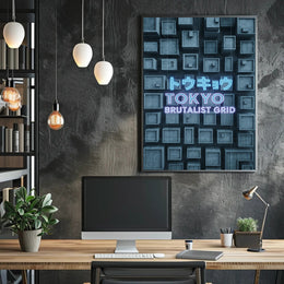 Tokyo Brutalist Grid Modern Urban Cityscape Poster