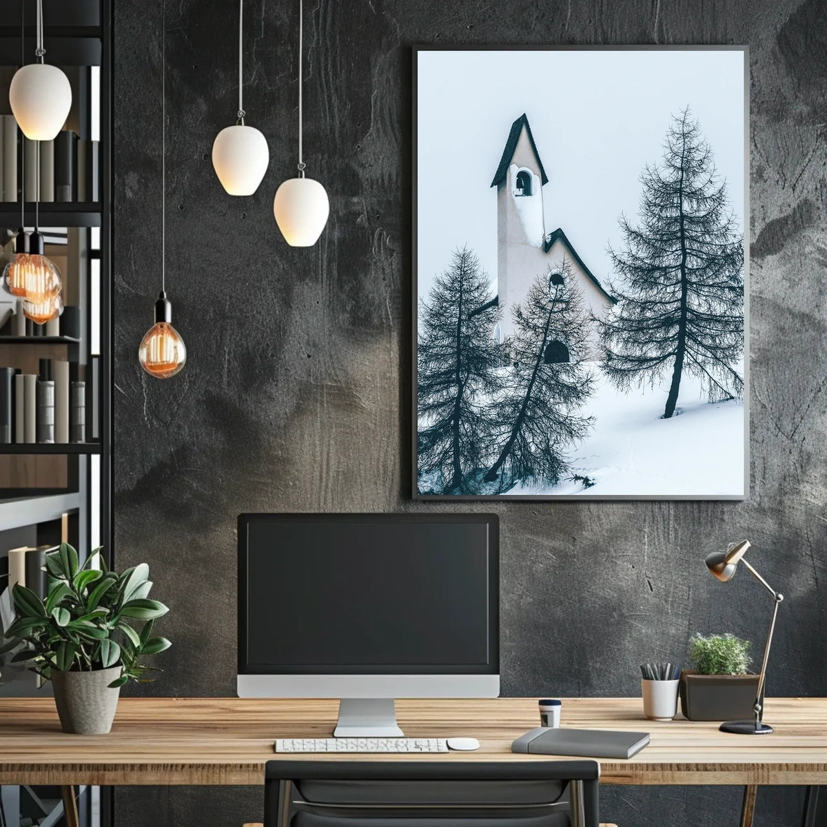 Serene Winter Chapel in Snowy Alpine Landscape