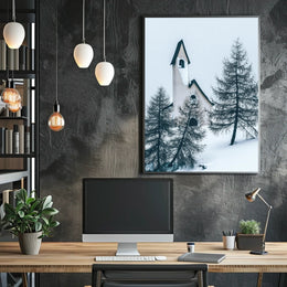 Serene Winter Chapel in Snowy Alpine Landscape