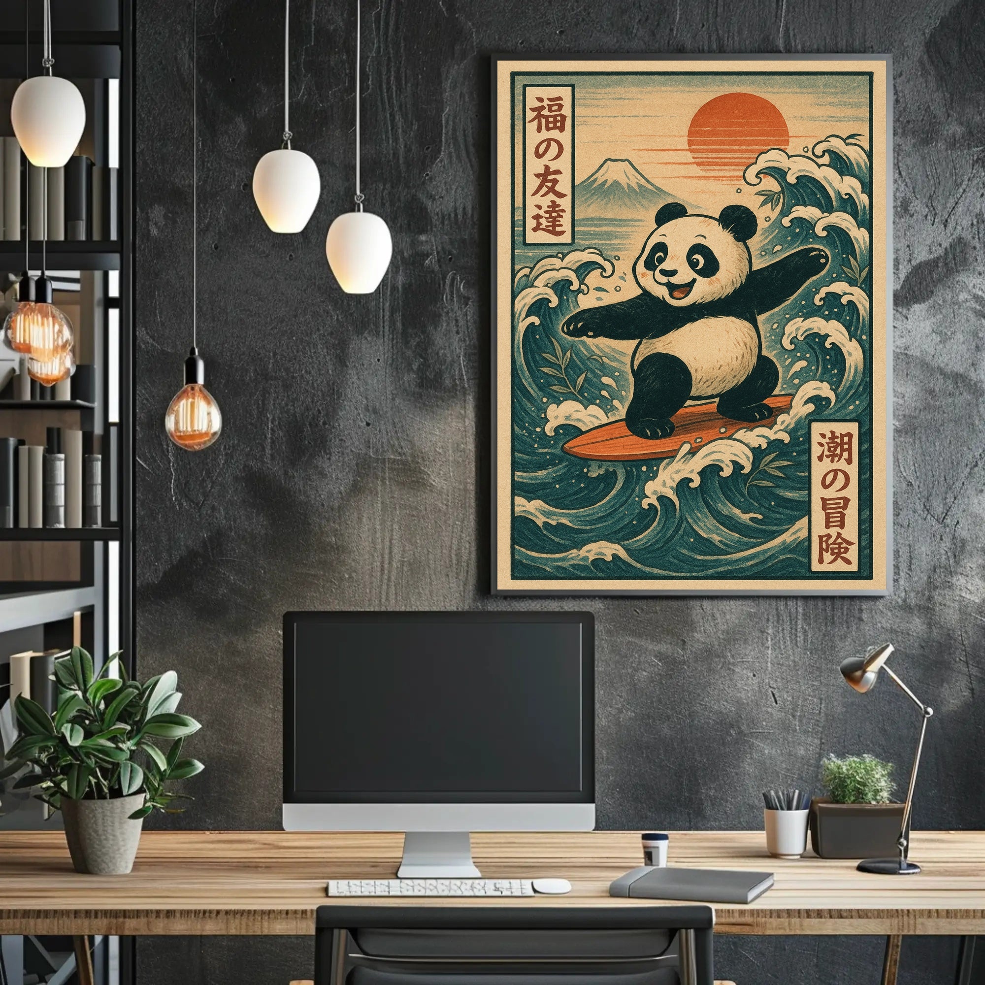 Pandas Surfing Adventure Poster PosterGoat