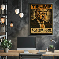 Determined Resolve Donald Trump Leadership Woodcut Vintage Style Patriotism Portrait Poster