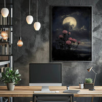 Moonlit Roses Under Night Sky: Space or Astronomy Poster PosterGoat