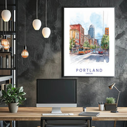 Portland Urban Watercolor Scene Poster - Urban or Cityscape Poster PosterGoat
