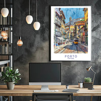 Porto Vibrant Cityscape Yellow Tram Urban Cityscape Poster PosterGoat
