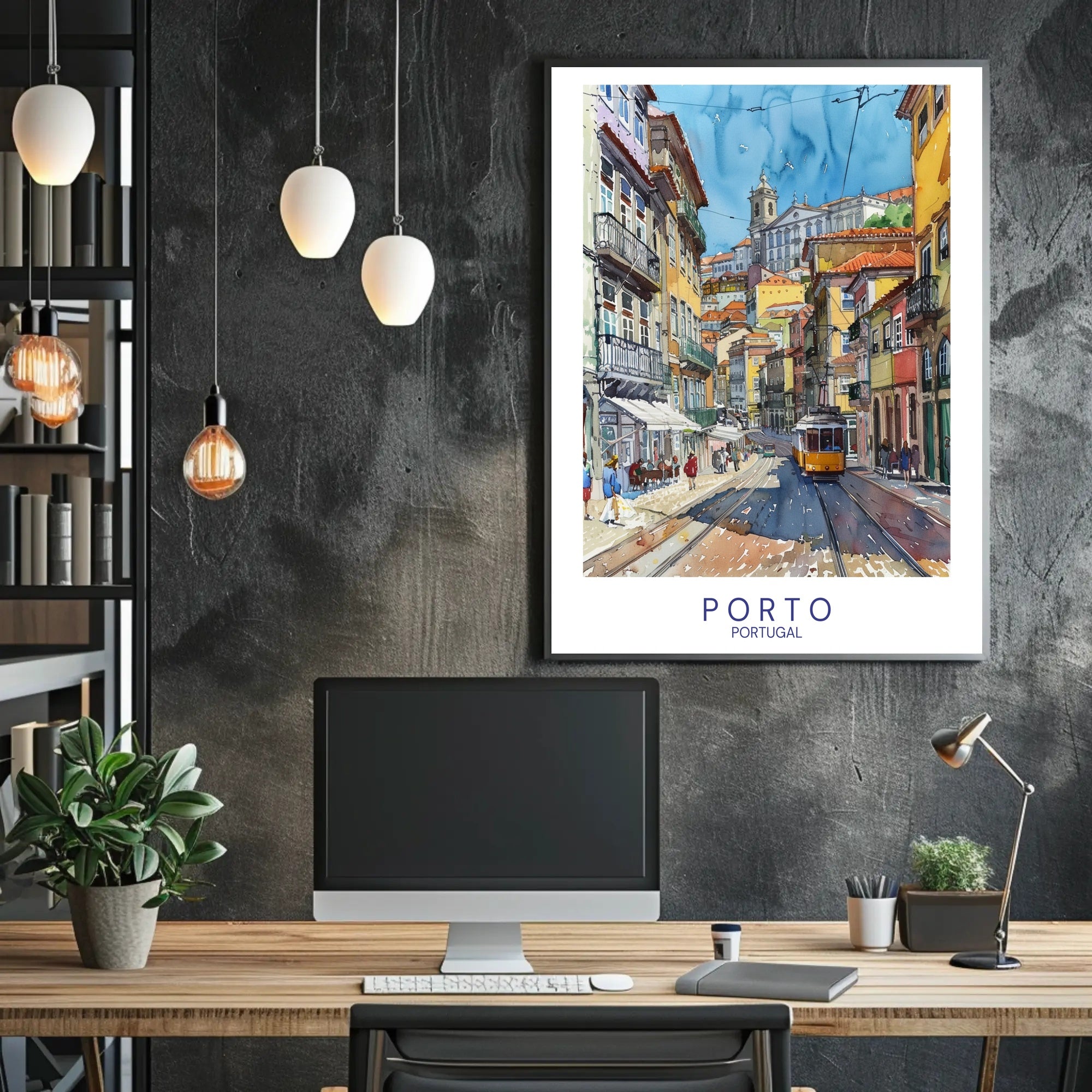 Porto Vibrant Cityscape Yellow Tram Urban Cityscape Poster PosterGoat