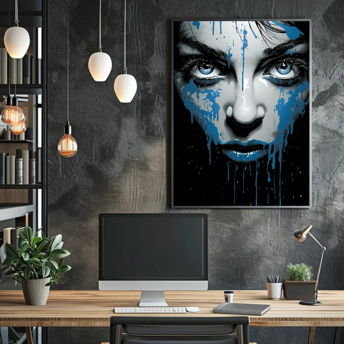 Striking Blue-Eyed Woman Abstract Art Poster