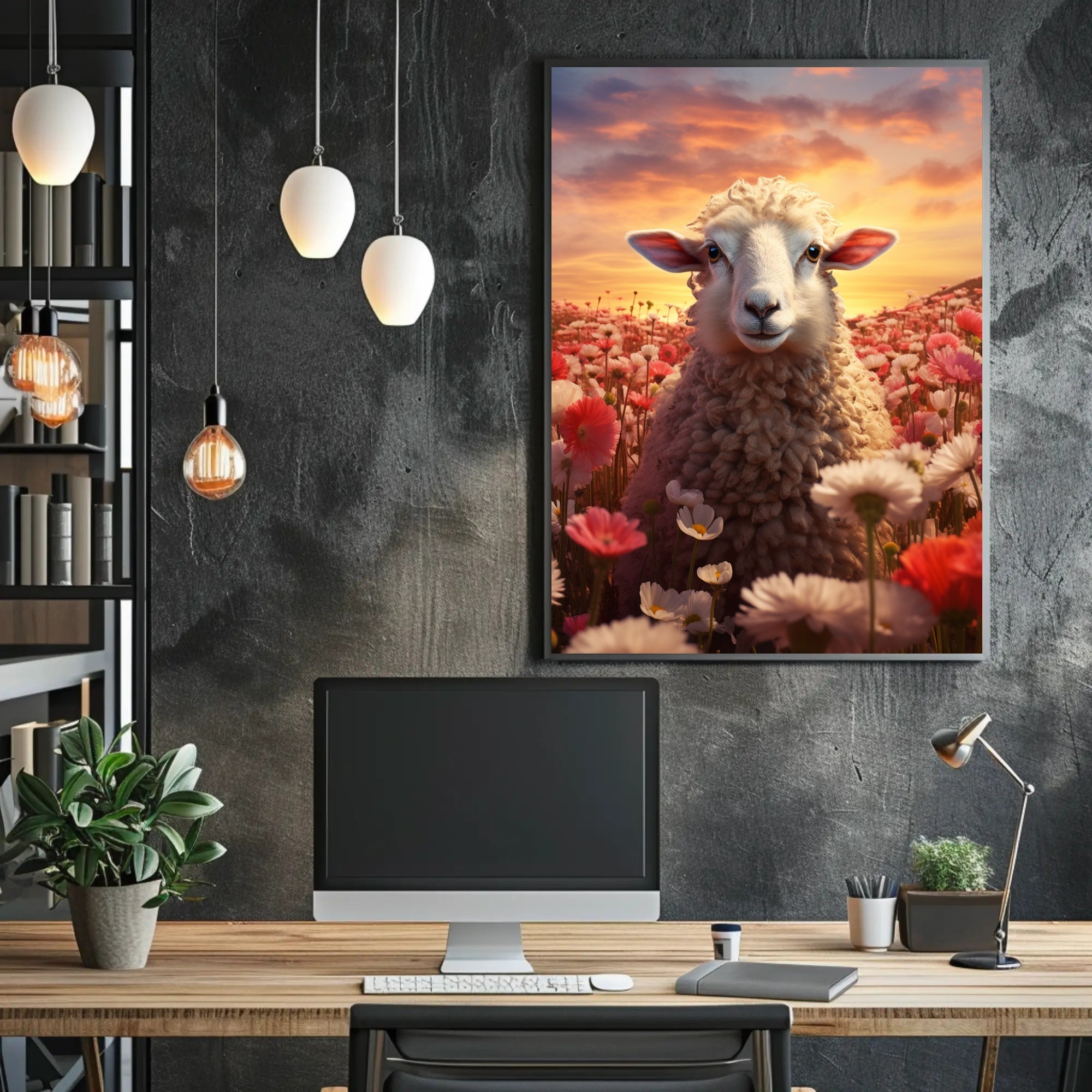 Serene Sheep At Sunset Poster PosterGoat