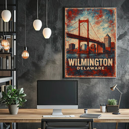 Wilmington Bridge Vintage Skyline Art Heritage Travel Cityscape Nostalgic Coastal Wall Decor Poster