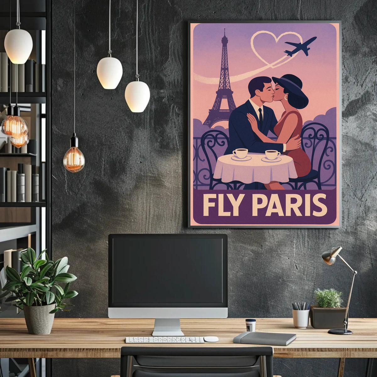 Romantic Parisian Kiss Vintage Travel Poster