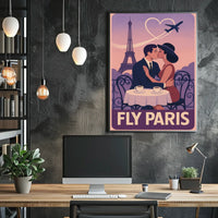 Romantic Parisian Kiss Vintage Travel Poster