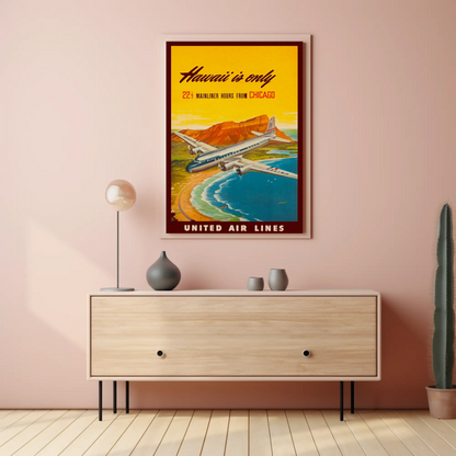 Hawaii United Chicago Flight Scenic Travel Poster