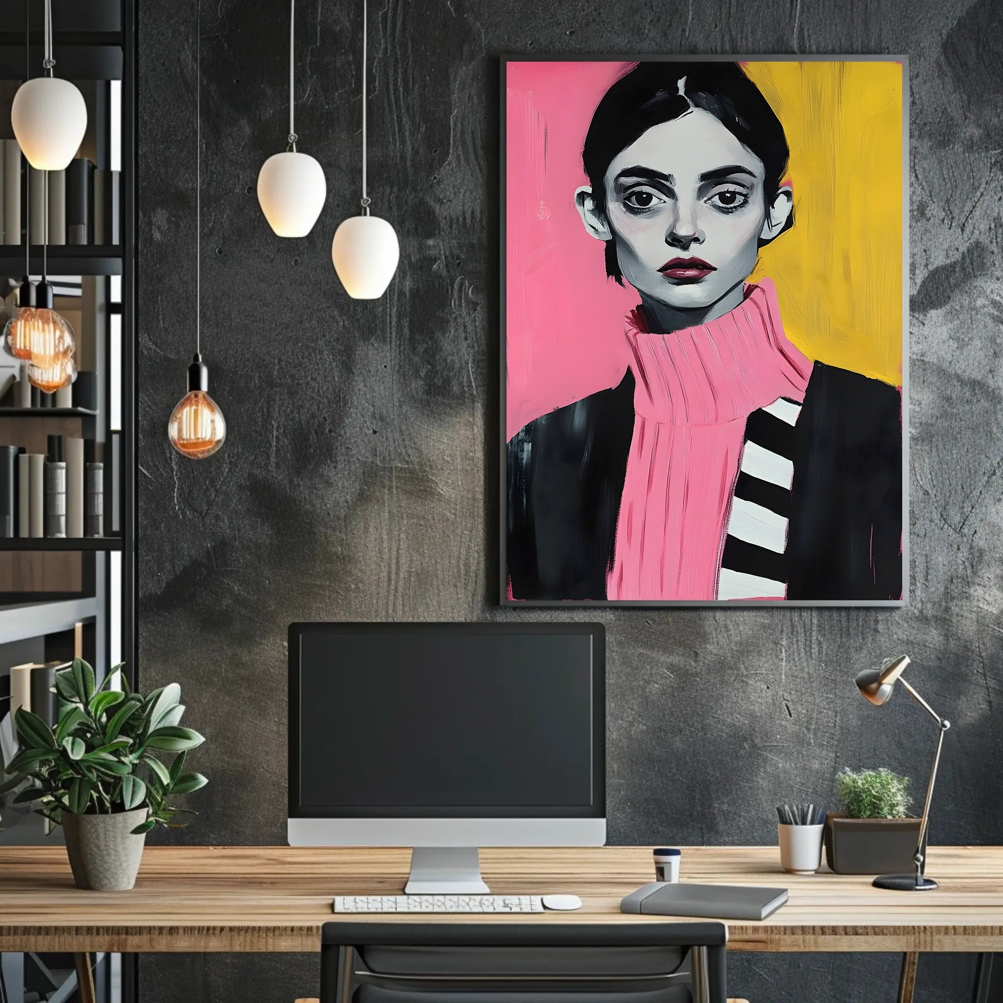 Vibrant Portrait Poster Modern Pink And Yellow Print