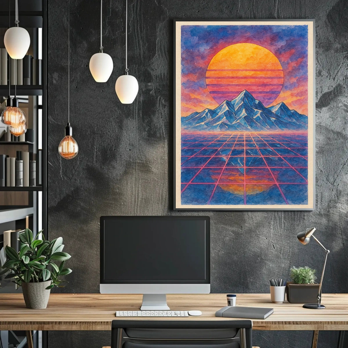 Retro-Futuristic Vaporwave Landscape Art Print - Futuristic Sci-Fi Poster