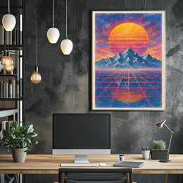 Retro-Futuristic Vaporwave Landscape Art Print - Futuristic Sci-Fi Poster