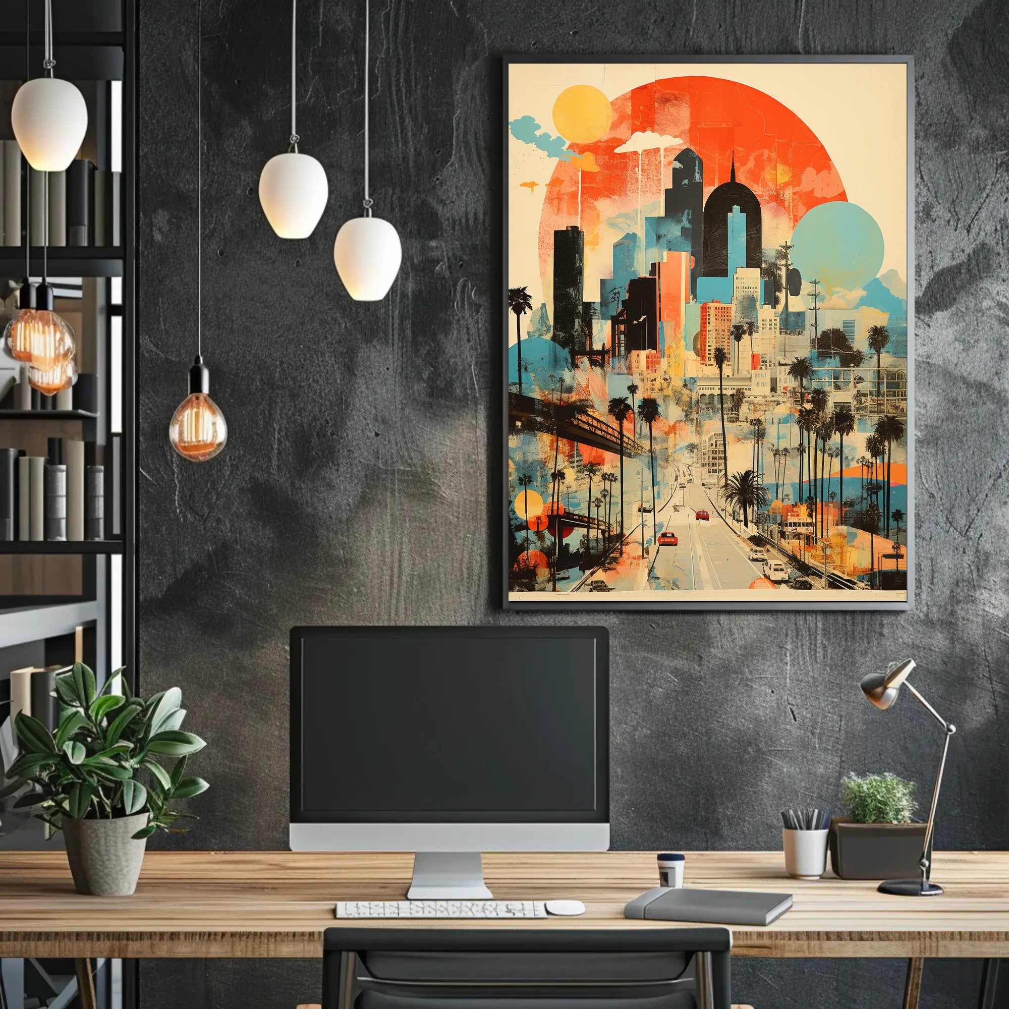 Vibrant Urban Cityscape with Nostalgic Vibes Artistic Poster