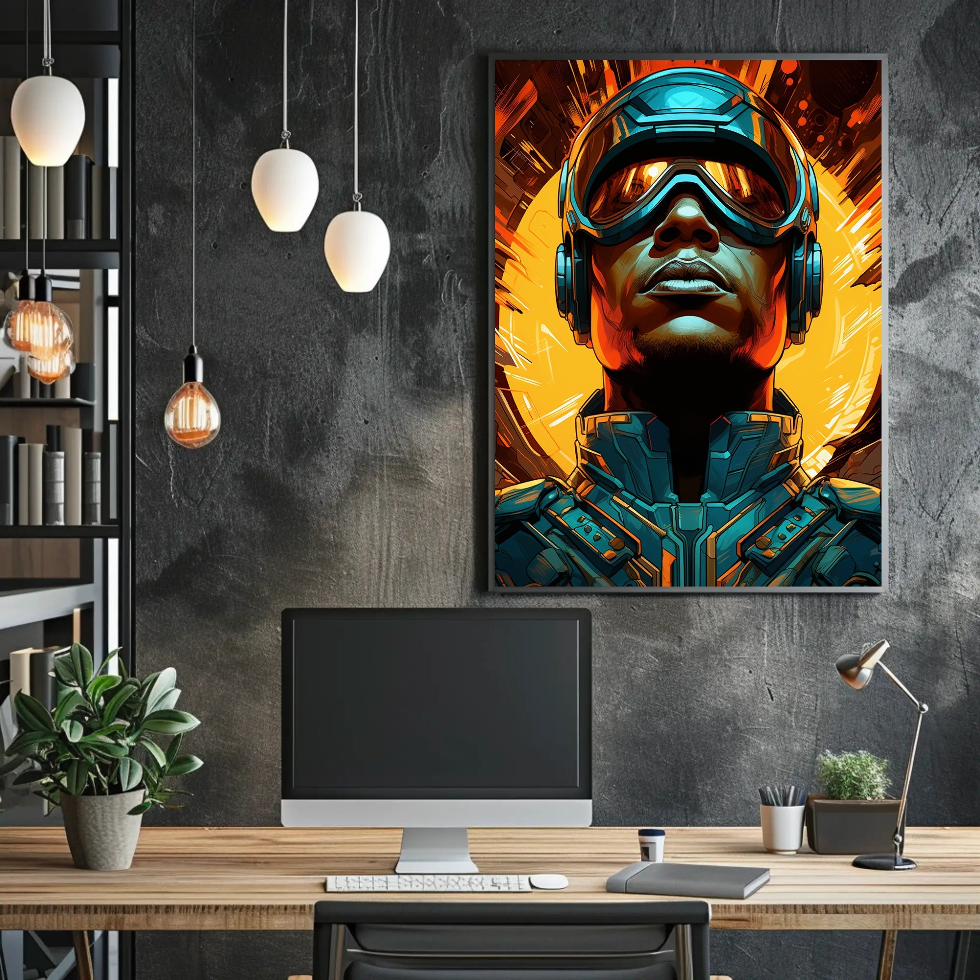 Futuristic Visor Warrior with Dynamic Energy Futuristic Sci-Fi Poster