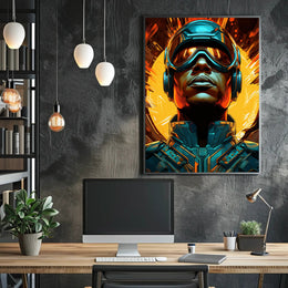 Futuristic Visor Warrior with Dynamic Energy Futuristic Sci-Fi Poster