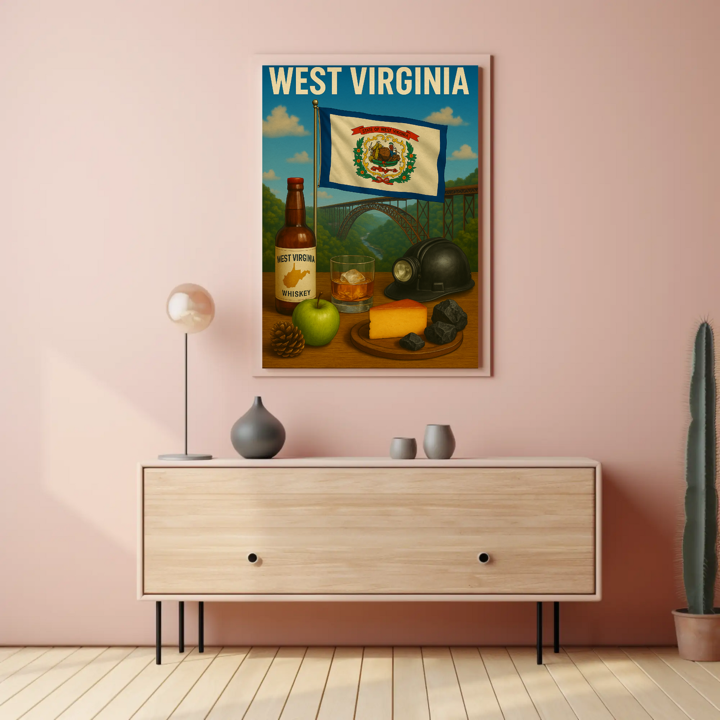 West Virginia Coal Whiskey Cheese Apple Bridge Travel Poster