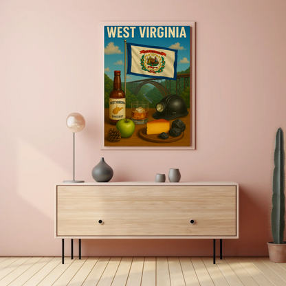 West Virginia Coal Whiskey Cheese Apple Bridge Travel Poster