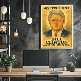 Bill Clinton 42nd President of the United States Exaggerated Cartoon Sketch Poster
