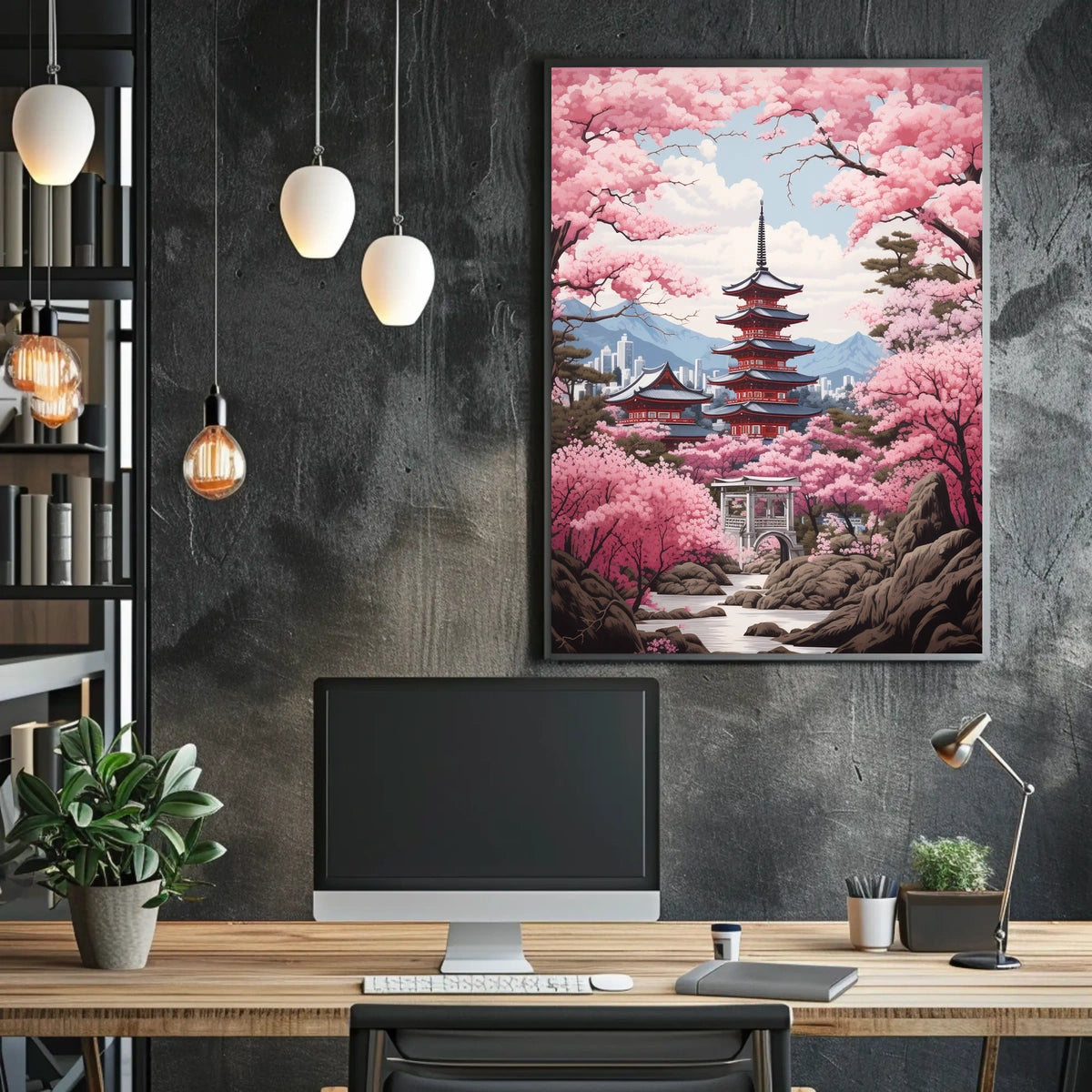 Cherry Blossom Pagoda Springtime Cultural or Heritage Poster