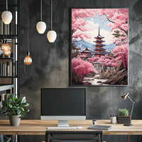 Cherry Blossom Pagoda Springtime Cultural or Heritage Poster