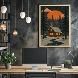 Cozy Cabin in Winter Wonderland Poster