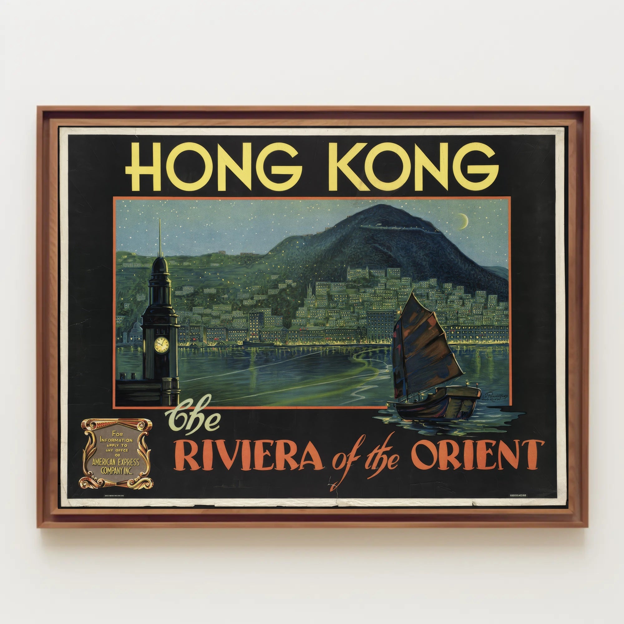 Vintage Hong Kong Poster with Night Skyline PosterGoat