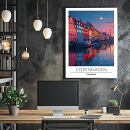Copenhagen Nyhavn Twilight Scene Urban or Cityscape Poster