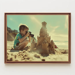 Nostalgic Beach Scene Sandcastle Photography Poster