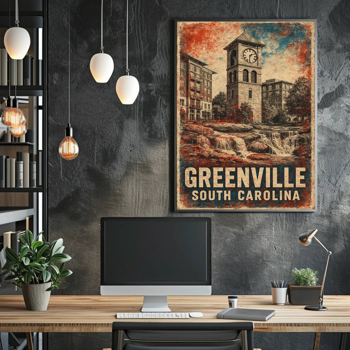 Greenville Clock Tower Vintage Heritage Cityscape Poster