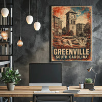 Greenville Clock Tower Vintage Heritage Cityscape Poster