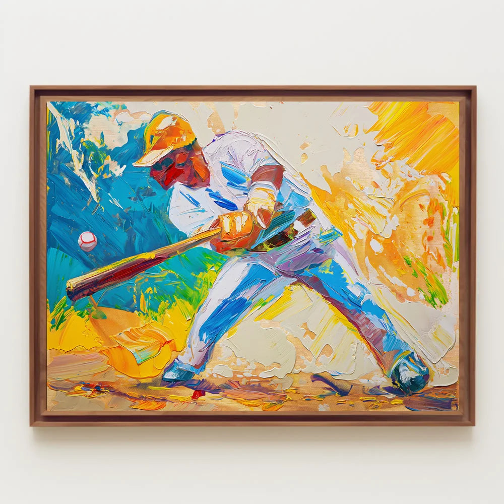 Dynamic Baseball Swing: Vibrant Abstract Sports Art Poster
