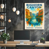 Bighorn Canyon Watercolor Art Poster: Adventure Awaits