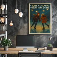 Couple Ice-Skating Under String Lights Poster
