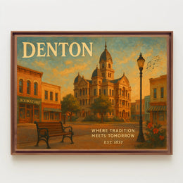 Denton Travel Poster: Heritage Meets Future Art