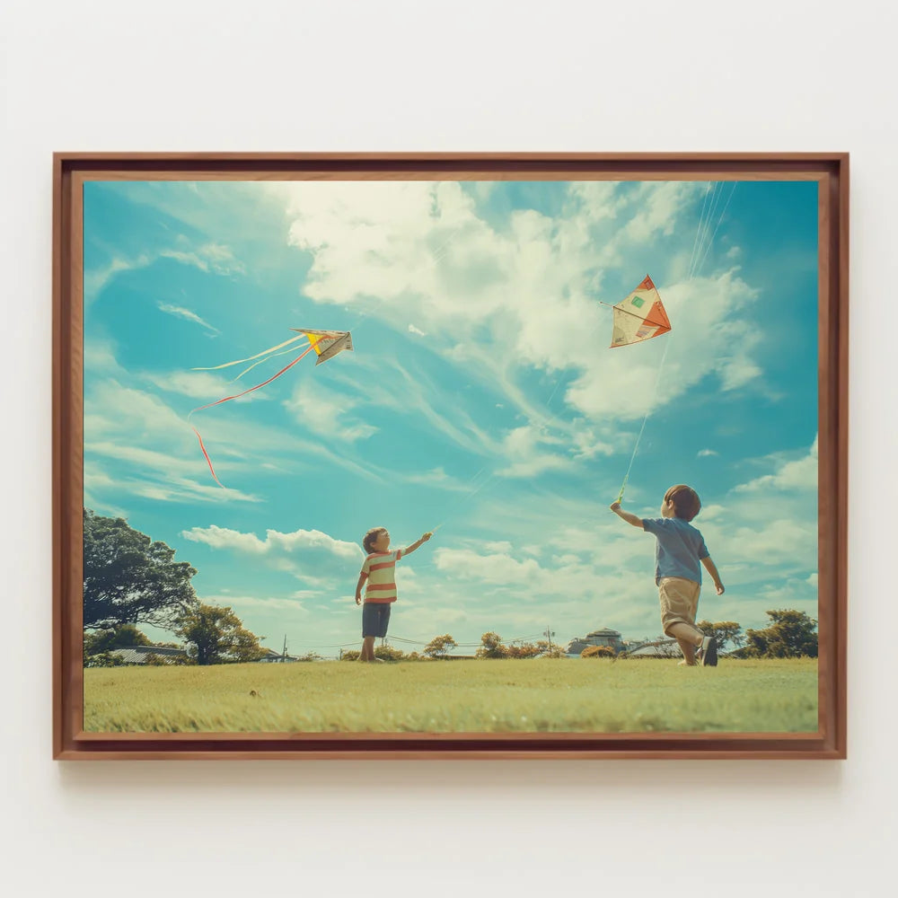 Serene Summer Day Children Kite Flying Poster