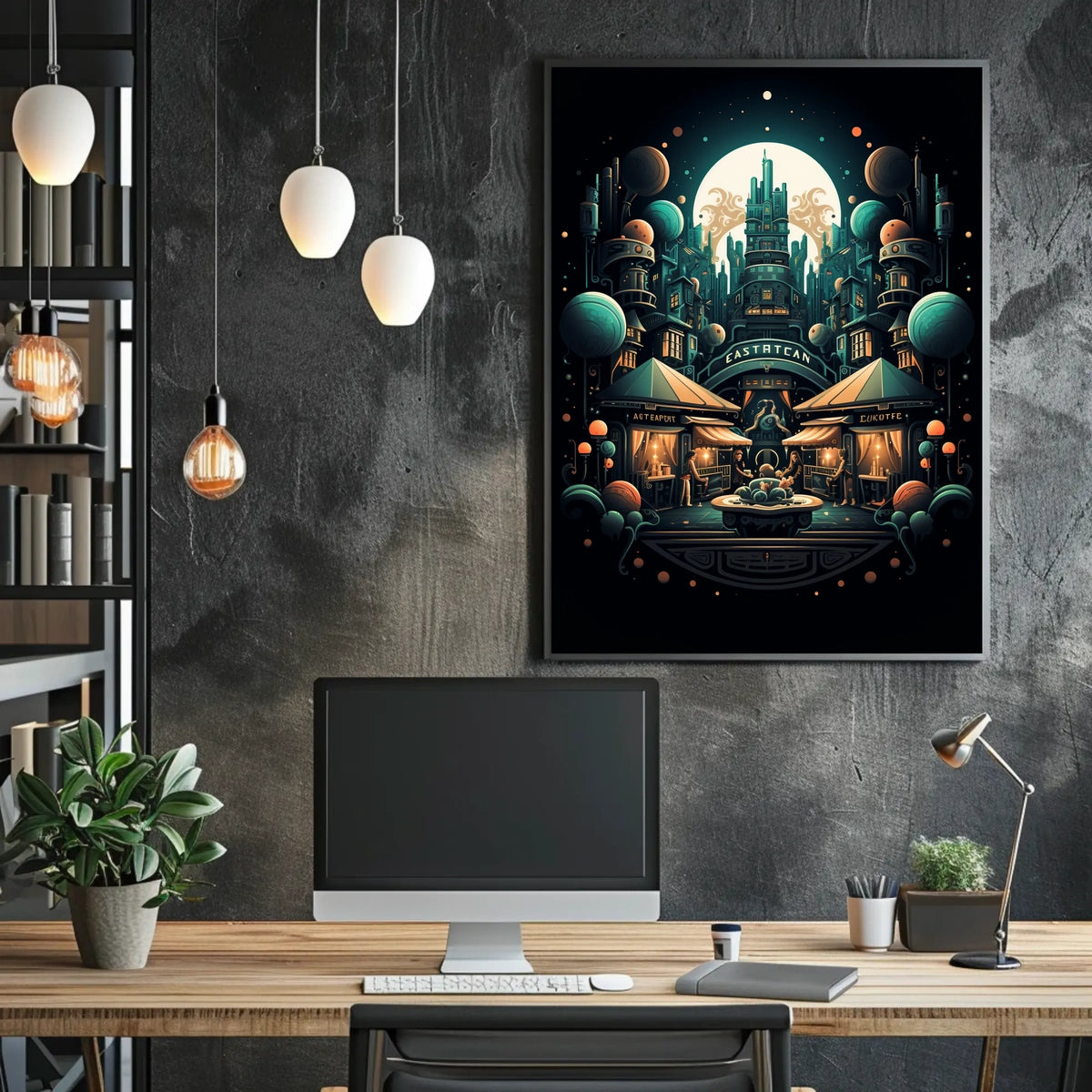 Futuristic Market Night Poster