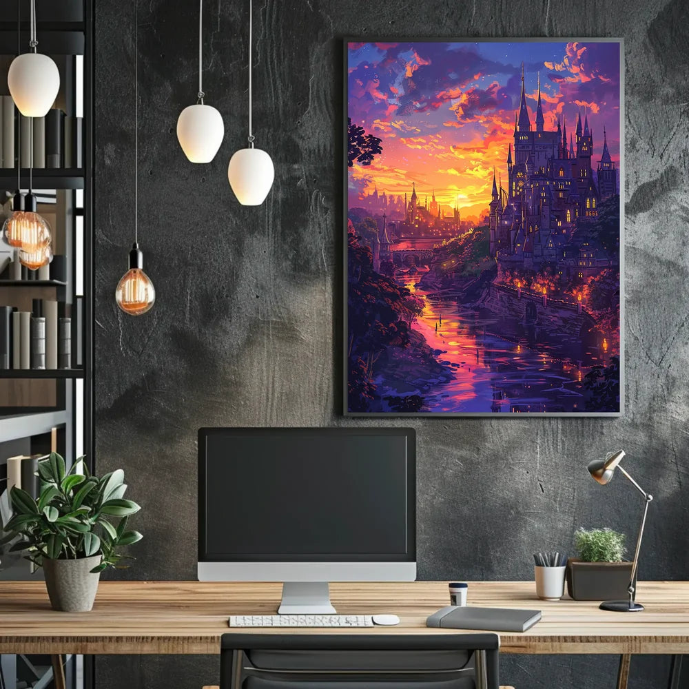 Enchanted Castle Fantasy Sunset Art Poster