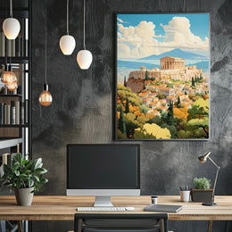 Ancient Athens Acropolis Vintage Art Travel Poster