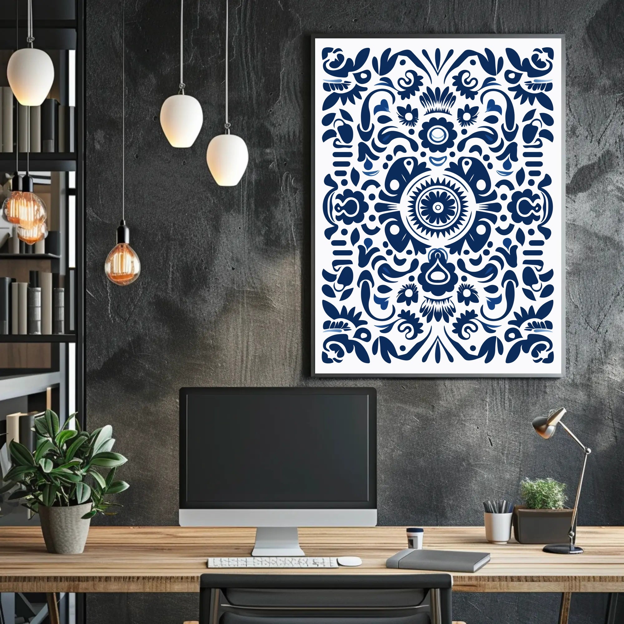 Ornate Blue Pattern Design Poster