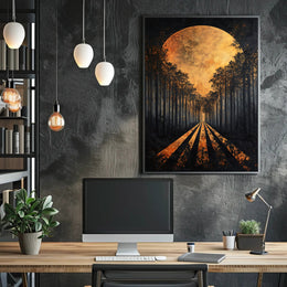 Surreal Forest Road with Celestial Body Artistic Poster