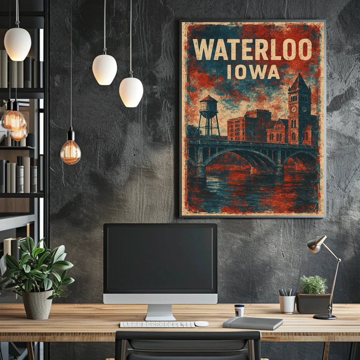 Waterloo Iowa Skyline Minimalist Realism Wanderlust Poster
