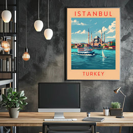 Istanbul Cityscape with Iconic Mosque Travel Poster