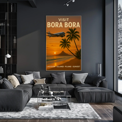 Visit Bora Bora Tropical Getaway Plane Ocean Travel Poster