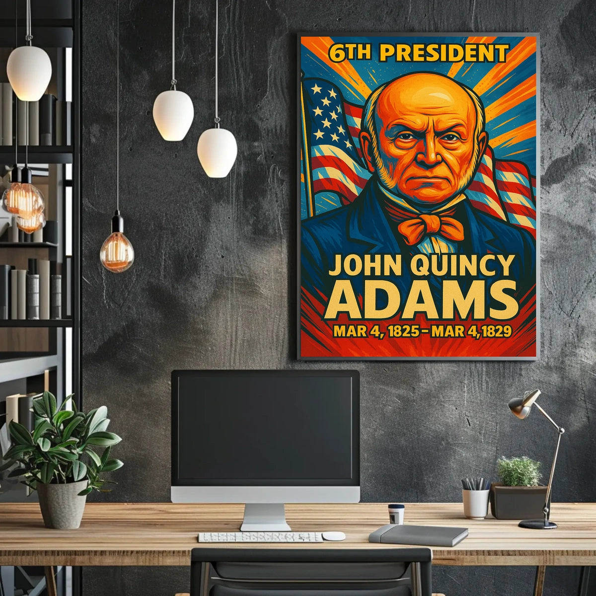 John Quincy Adams 6th President of the United States Colorful Comic Book Style Poster