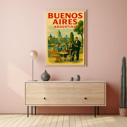 Buenos Aires Argentina Café Cityscape Retro Travel Poster