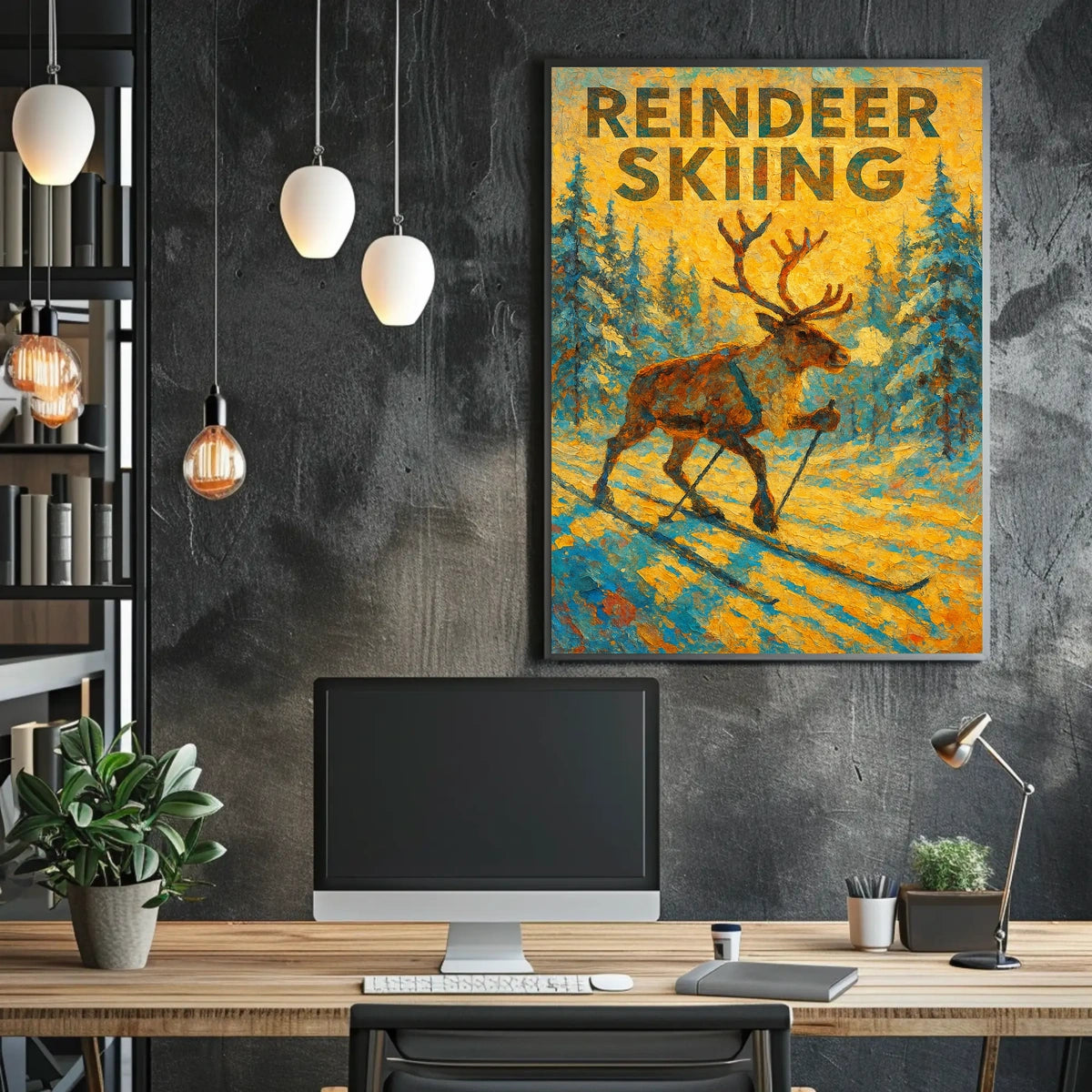 Reindeer Skiing Adventure Poster